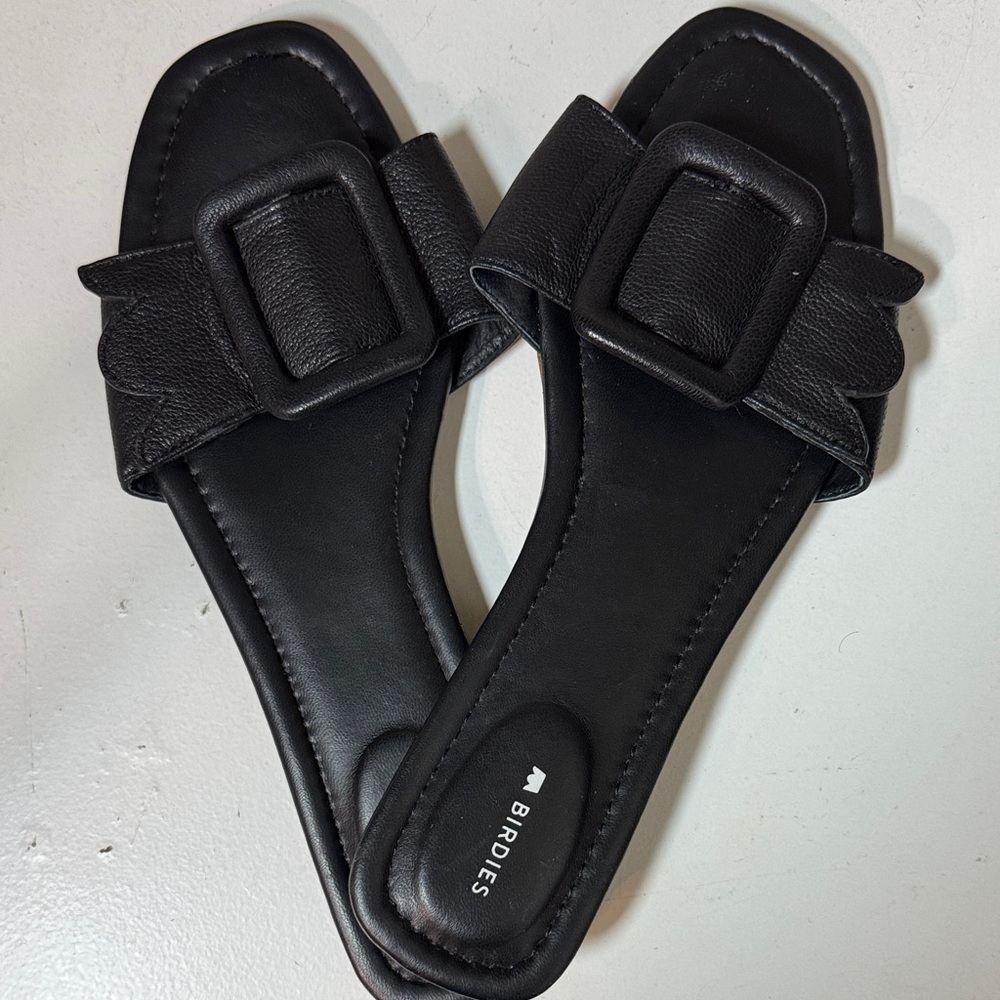 Birdies Black Kiwi Buckle Slide Sandals - Picture 4 of 5